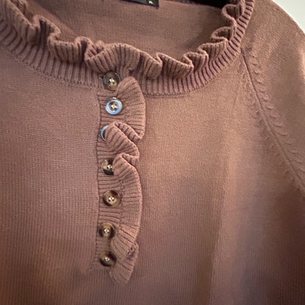 BTFBM XL NWOT Viscose Rayon Blend adorable brown sweater Ruffel detail - Picture 3 of 9